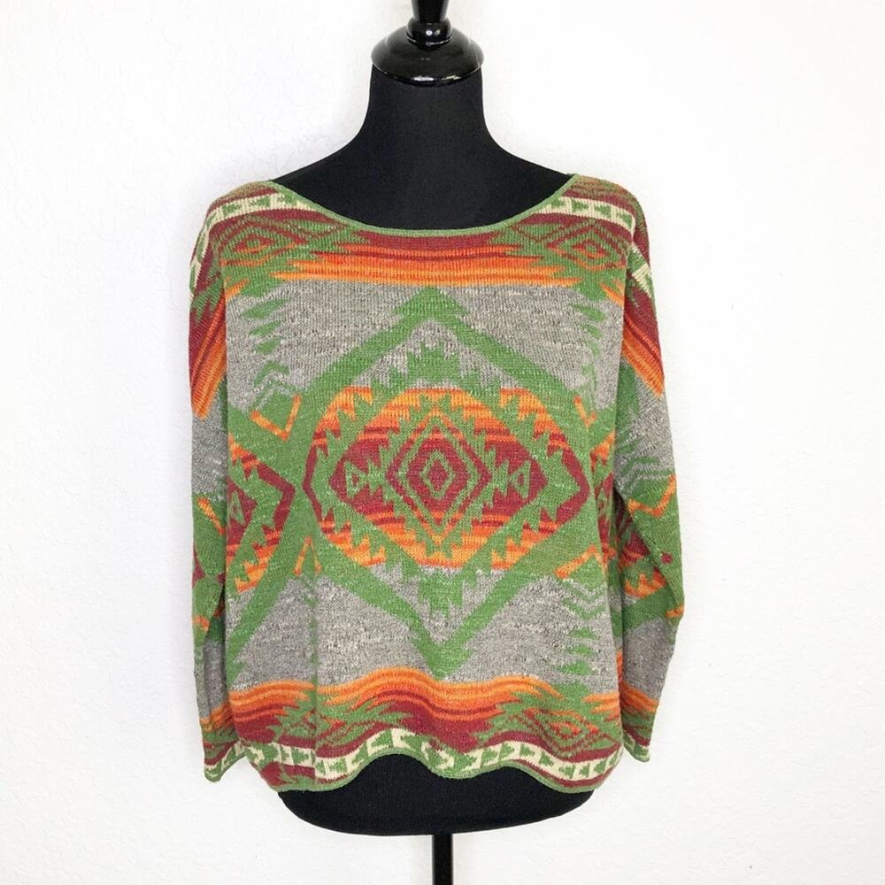 Denim & Supply Ralph Lauren gray green orange Aztec Southwestern sweater Large
